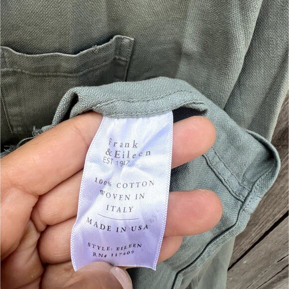 Frank & Eileen | Eileen Relaxed Fit Button Down Shirt Raw Hem Army Green Size M - Picture 4 of 7